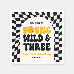 Young Wild & Three Retro Third 3rd Birthday Party Napkin