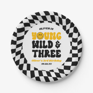 Young Wild & Three Retro Third 3rd Birthday Party Paper Plate