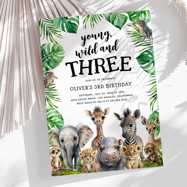 Young Wild & Three Safari 3rd Birthday Party Invitation (Creator Uploaded)