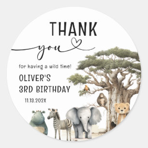 Young Wild Three Safari 3rd Birthday Thank You Classic Round Sticker