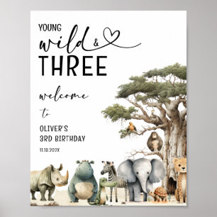 Young Wild Three Safari 3rd Birthday Welcome Sign