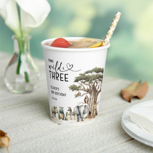 Young Wild Three Safari 3rd Birthday Welcome Sign Paper Cups (Insitu)