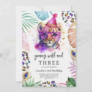 Young Wild & Three Safari Animals Birthday Invitation