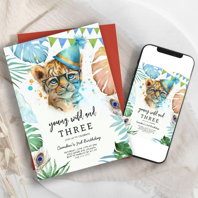 Young Wild & Three Safari Animals Birthday Invitation (Creator Uploaded)