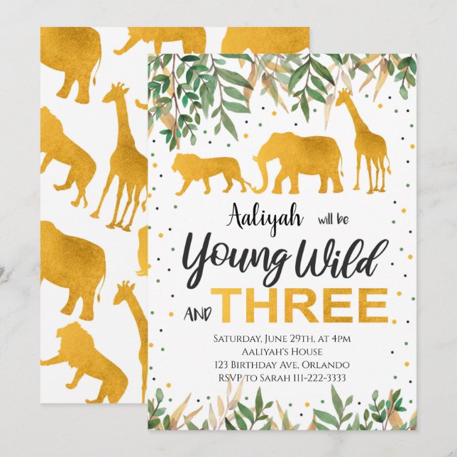 Young Wild Three Safari Invitation (Front/Back)