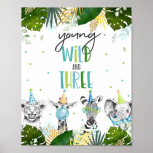 Young Wild & Three Safari Party Animals Birthday Poster