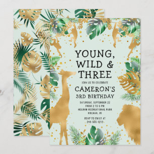 Young Wild Three Safari Pastel Green 3rd Birthday Invitation