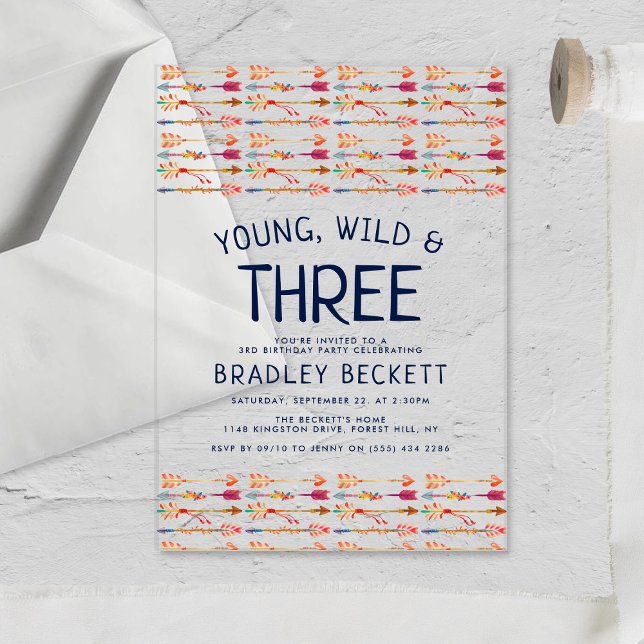 Young, Wild & Three Tribal Boho Arrow 3rd Birthday Acrylic Invitations (Creator Uploaded)
