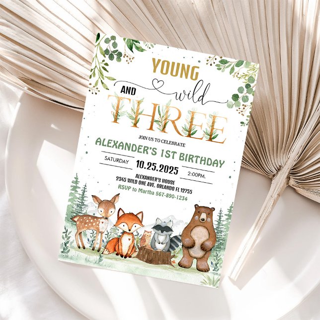 Young Wild Three Woodland Boy 3rd Birthday Invite (Creator Uploaded)