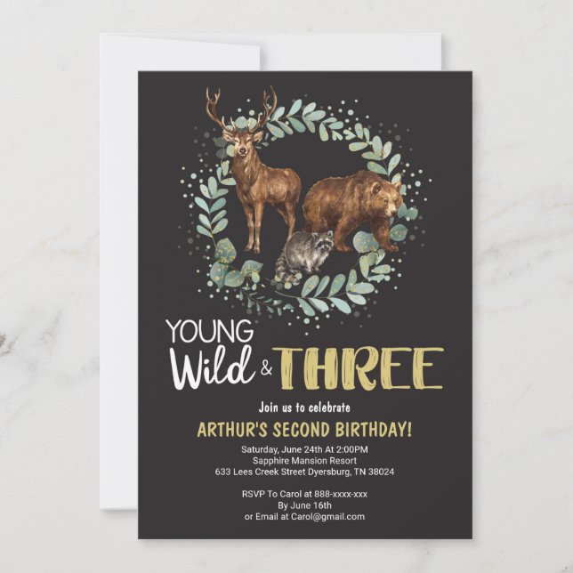 Young Wild Woodland Birthday Invitation Boys (Front)