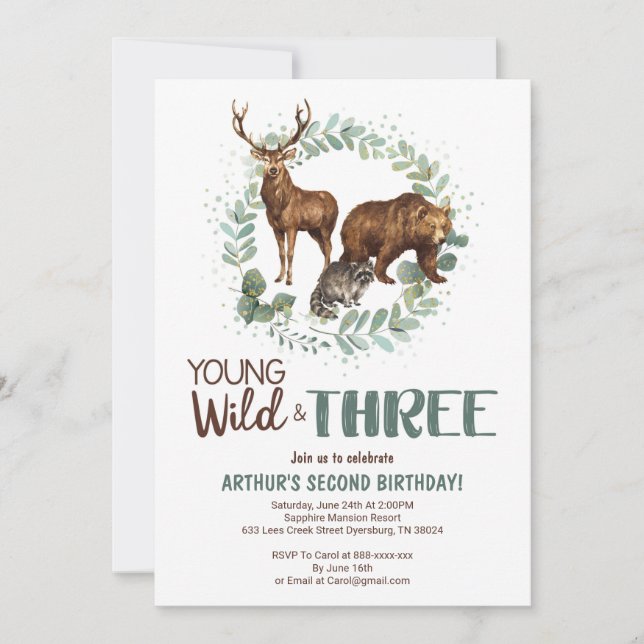 Young Wild Woodland Birthday Invitation Boys (Front)