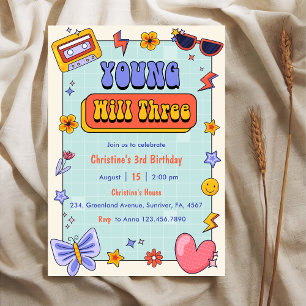 Young Will Three Groovy Hippie 3rd Birthday Party  Invitation