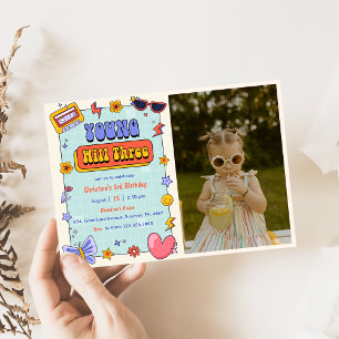 Young Will Three Groovy Hippie 3rd Birthday Photo Invitation