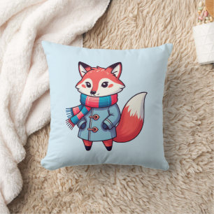 Young winter red fox cushion