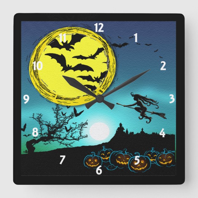 Young Witch Flying Amongst the Night Sky Clock (Front)