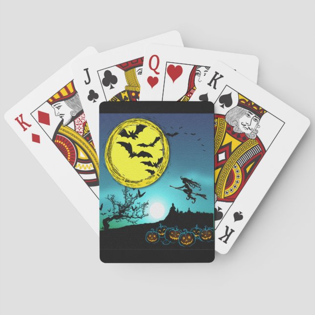 Young Witch Flying Amongst the Night Sky Playing Cards (Back)