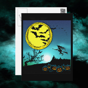 Young Witch Flying Amongst the Night Sky Postcard