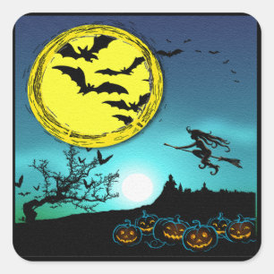Young Witch Flying Amongst the Night Sky Sticker