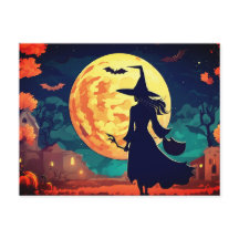 Young Witch illustration Halloween Postcard