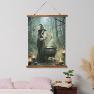 Young Witch in Mystical Forest Ritual Hanging Tapestry