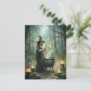Young Witch in Mystical Forest Ritual Postcard