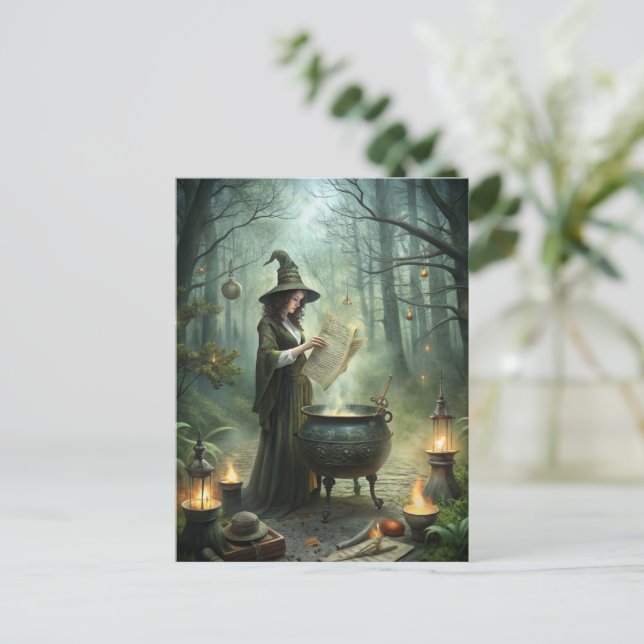 Young Witch in Mystical Forest Ritual Postcard (Standing Front)