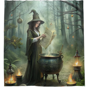 Young Witch in Mystical Forest Ritual Shower Curtain