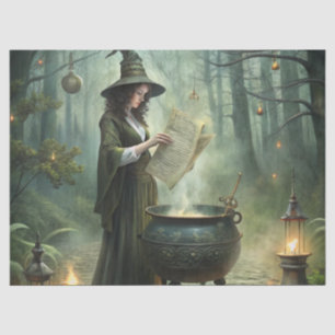 Young Witch in Mystical Forest Ritual Tissue Paper