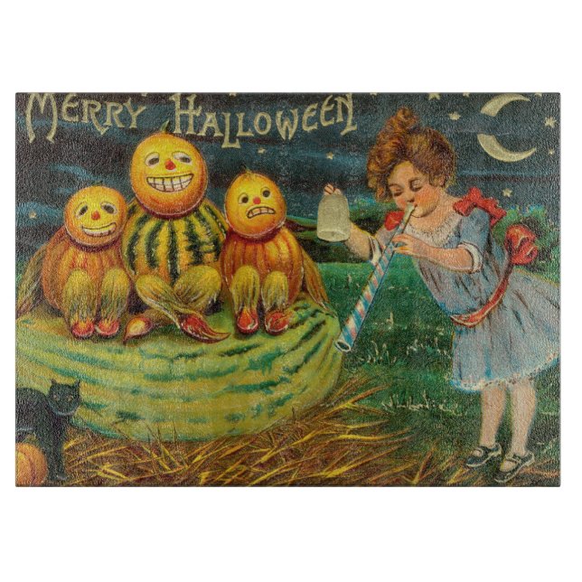 Young Witch's Brew: Pumpkin Men on Magick Altar Cutting Board (Front)