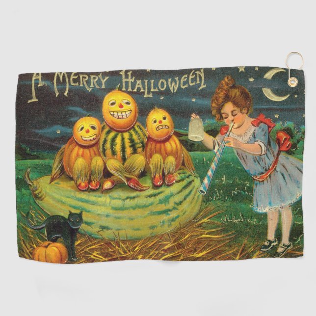 Young Witch's Brew: Pumpkin Men on Magick Altar Golf Towel (Horizontal)