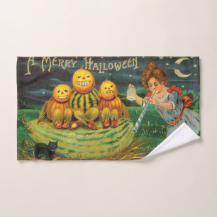 Young Witch's Brew: Pumpkin Men on Magick Altar Hand Towel