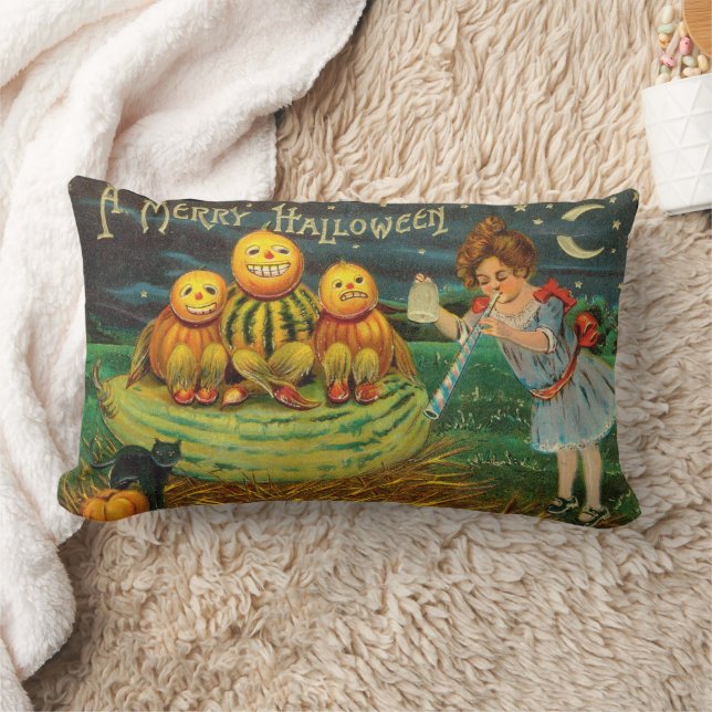Young Witch's Brew: Pumpkin Men on Magick Altar Lumbar Cushion (Blanket)