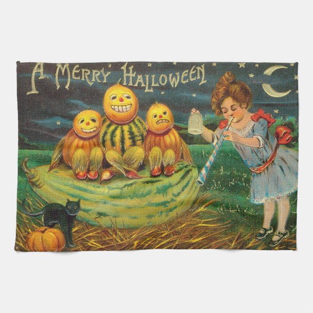 Young Witch's Brew: Pumpkin Men on Magick Altar Tea Towel (Horizontal)