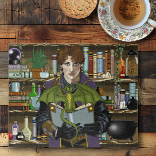 Young Wizard Fantasy Library Books Dragon Jigsaw Puzzle