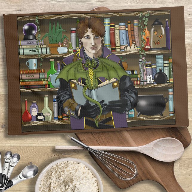 Young Wizard Fantasy Library Books Dragon Tea Towel (Creator Uploaded)