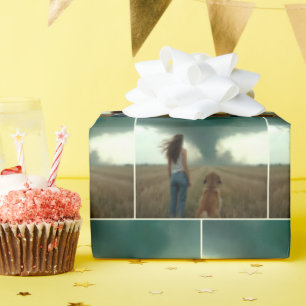 Young Woman and Dog Watching a Tornado Wrapping Paper