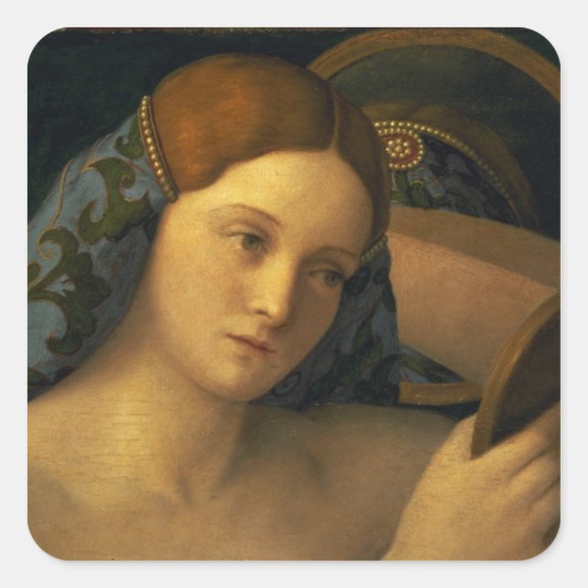 Young Woman at her Toilet Square Sticker (Front)