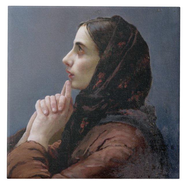Young Woman at Prayer, 1879 (oil on canvas) Tile (Front)