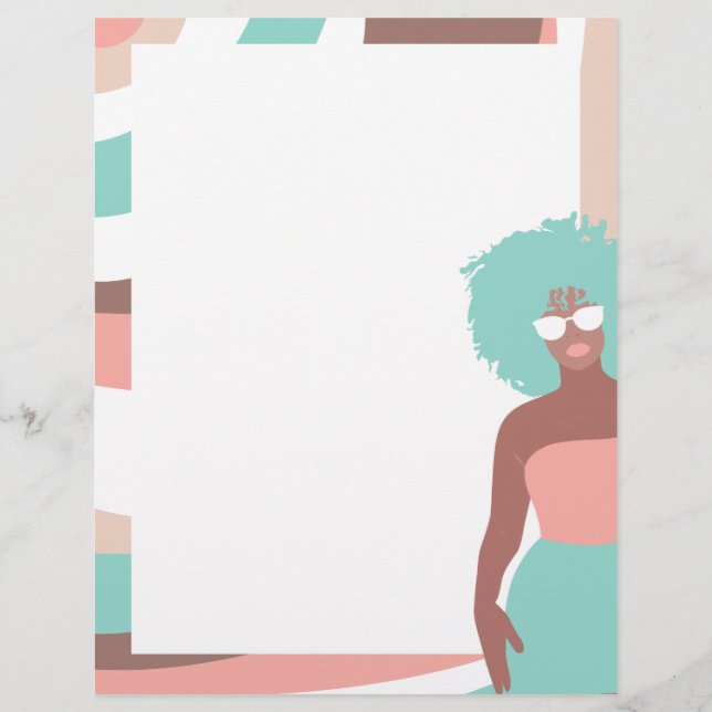 Young Woman Blank Unlined Journal Page Letterhead (Front)