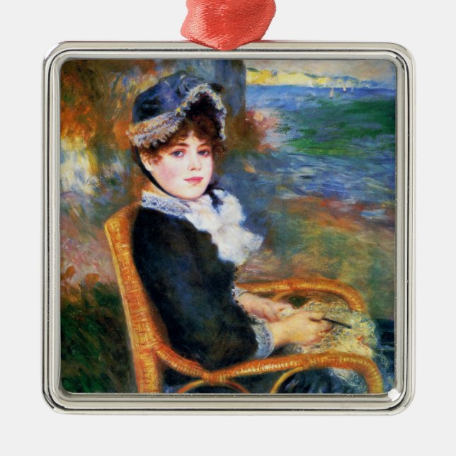 Young Woman by the Seashore (by Renoir) Metal Tree Decoration (Front)