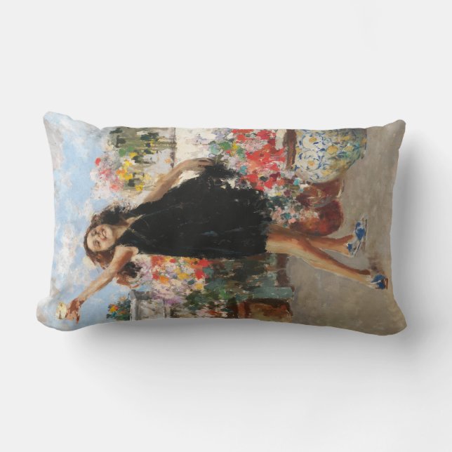Young Woman Celebrating Victory (Vincenzo Irolli) Lumbar Cushion (Front)