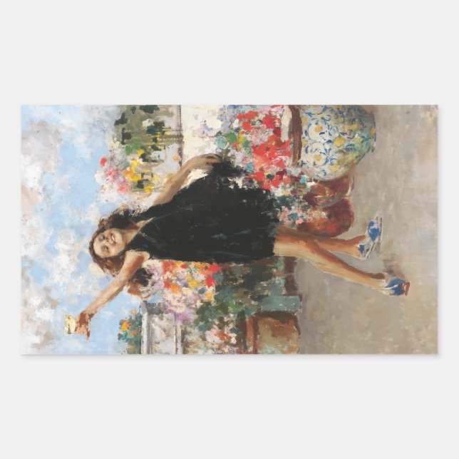 Young Woman Celebrating Victory (Vincenzo Irolli) Rectangular Sticker (Front)