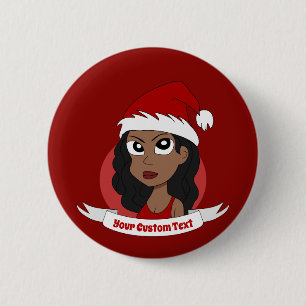 Young woman Christmas cartoon 6 Cm Round Badge
