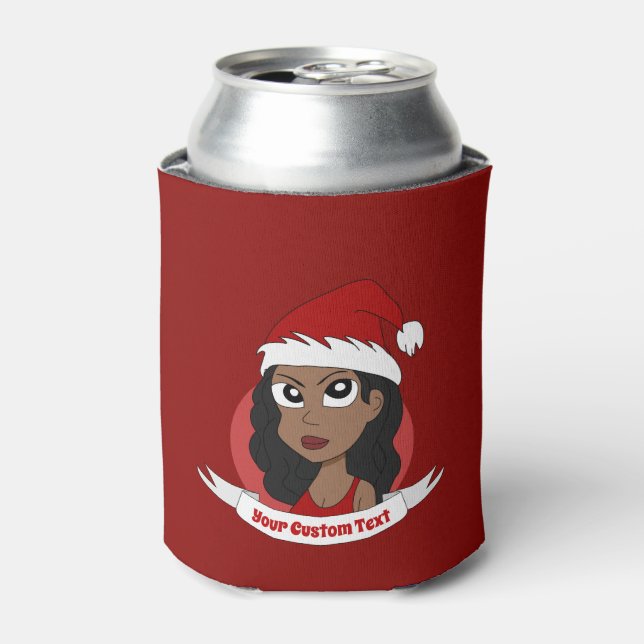 Young woman Christmas cartoon Can Cooler (Can Front)
