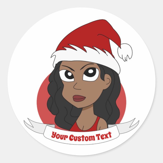 Young woman Christmas cartoon Classic Round Sticker (Front)
