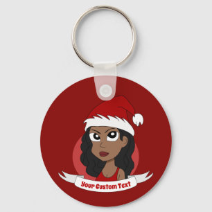Young woman Christmas cartoon Key Ring