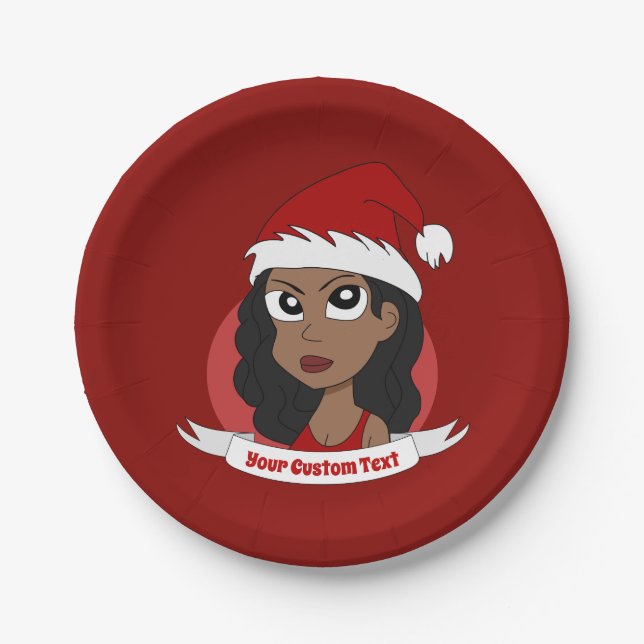 Young woman Christmas cartoon Paper Plate (Front)