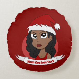 Young woman Christmas cartoon Round Cushion