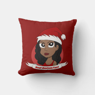 Young woman Christmas cartoon Throw Pillow
