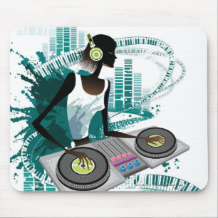 Young woman Dj Using Turntable in Nightclub Mouse Mat